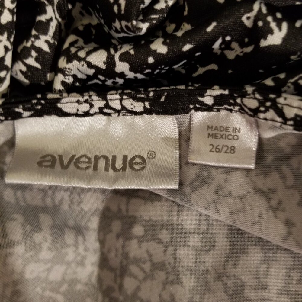 Avenue Cap Sleeve Women 26/28 Black Abstract Tunic Scoop Neck Ruched Front - Picture 6 of 7